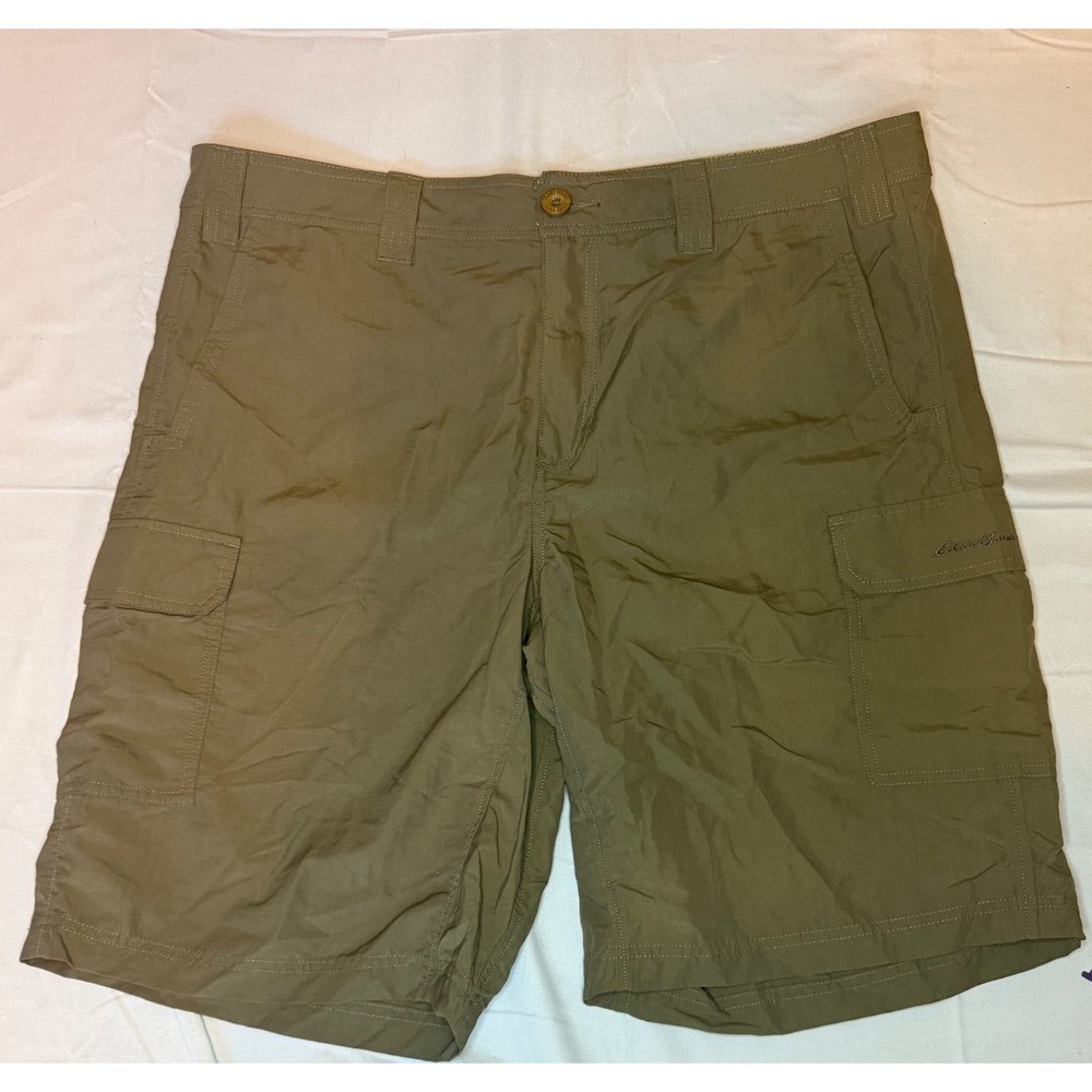 Eddie Bauer Cargo‎ Shorts Mens 40 Olive Green Nylon Hiking Utility Fishing